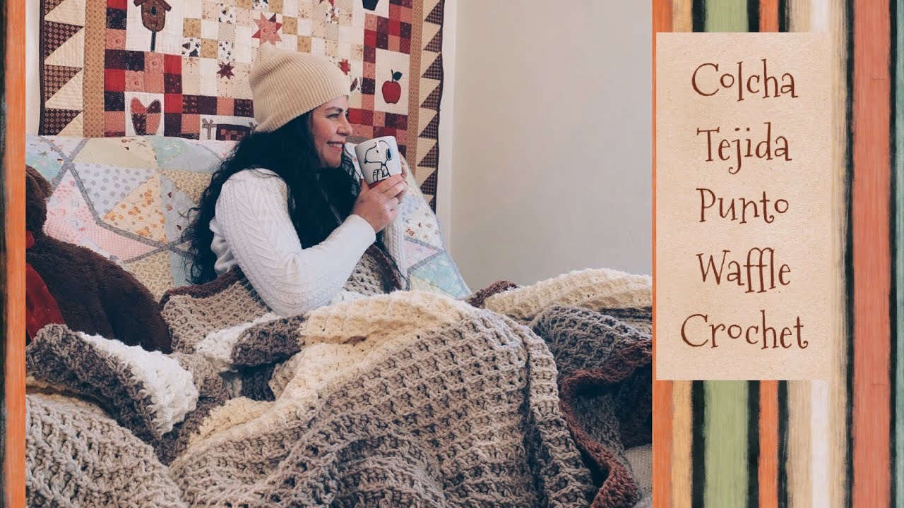 Colcha  tejida con punto waffle Crochet
