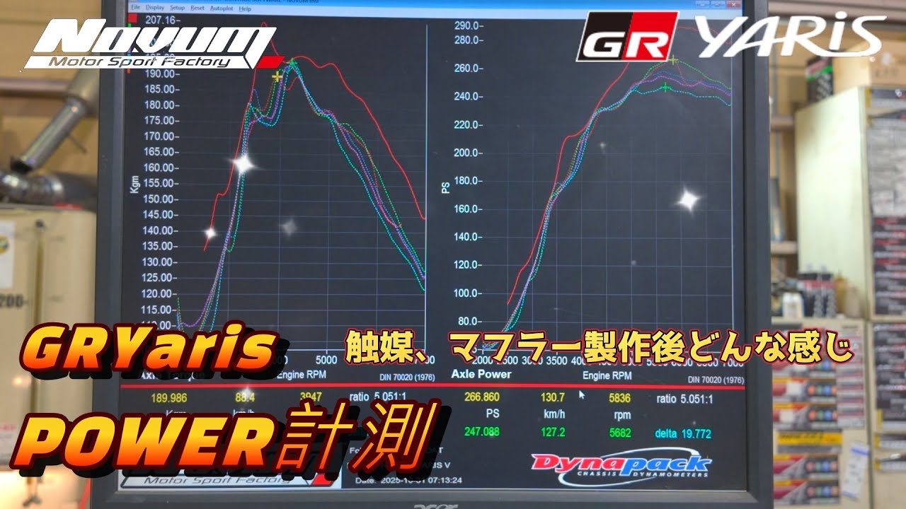【GRヤリス】GRヤリス　スポーツ触媒、マフラー製作後　パワー計測確認