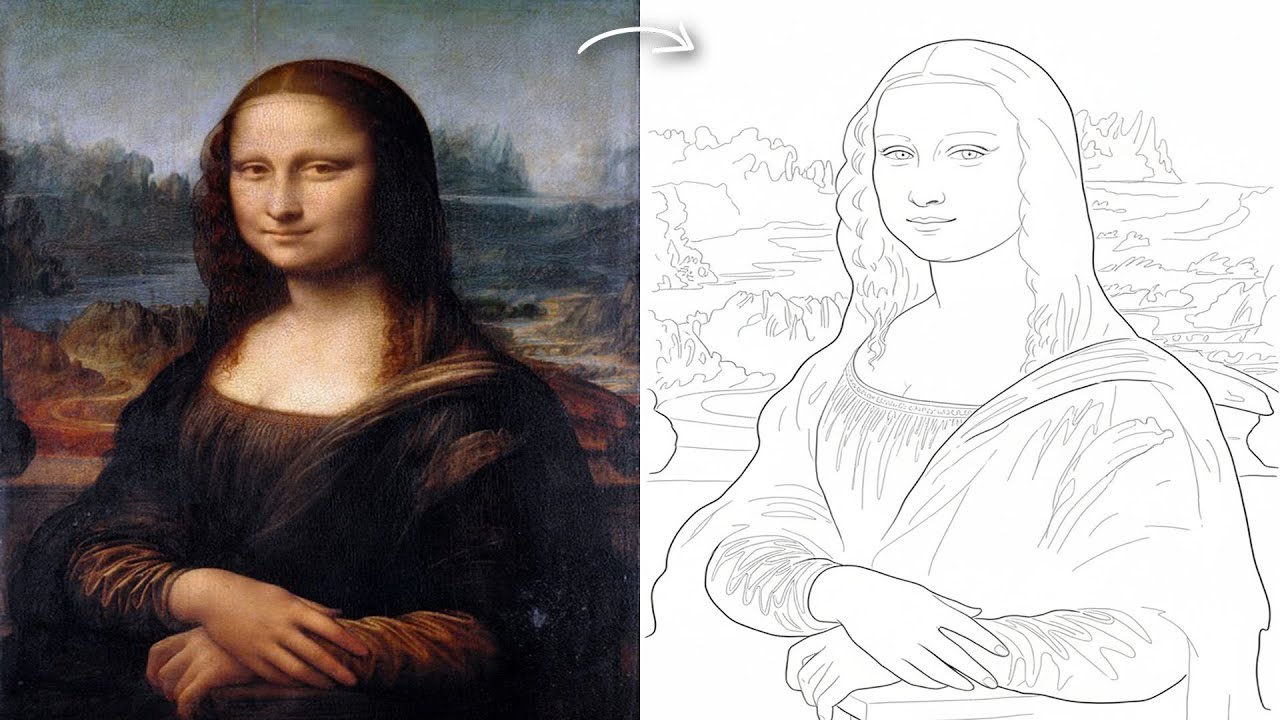 Drawing The Mona Lisa - by Leonardo da Vinci | Line art Drawing Time-lapse