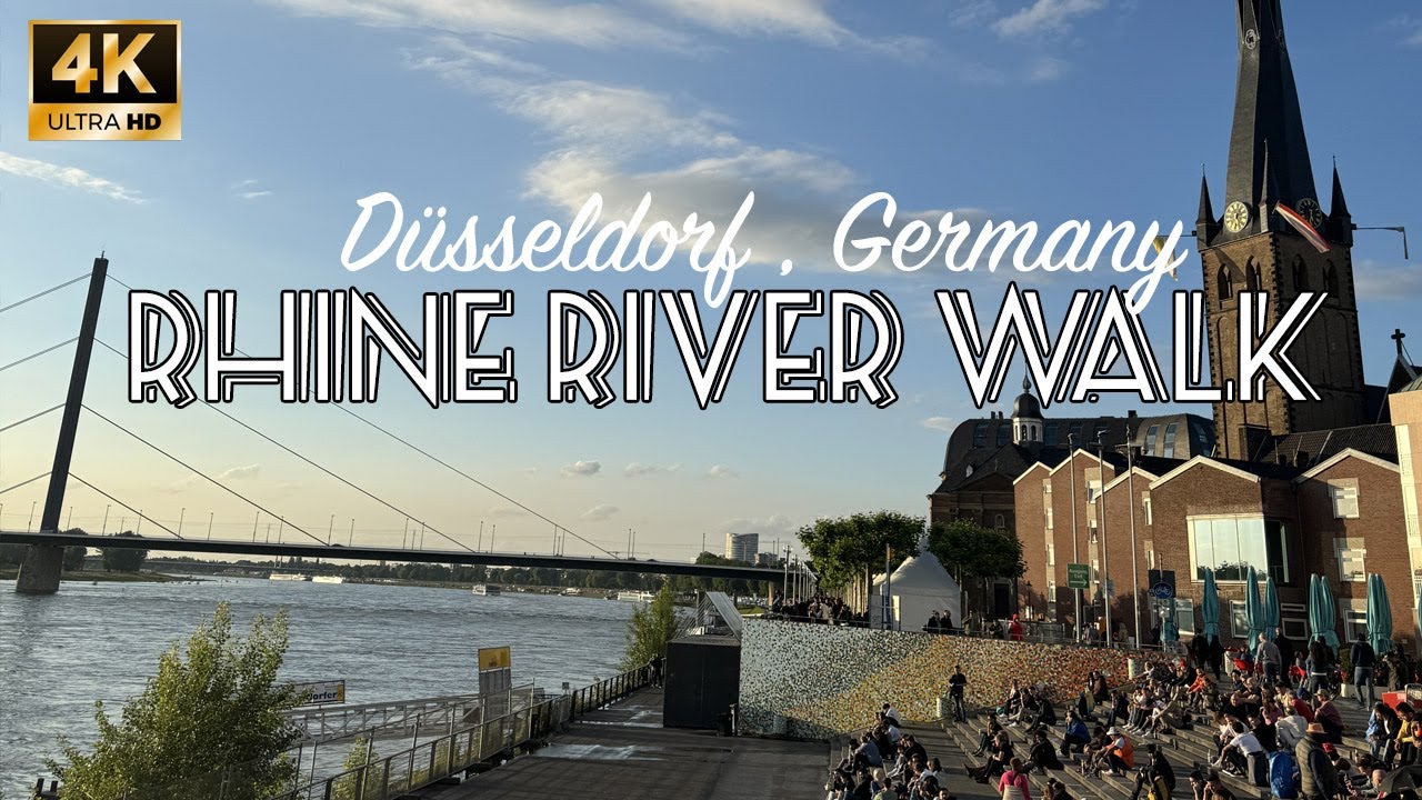 Rhine River Walk in D&uuml;sseldorf Germany starting from Altstadt 4K