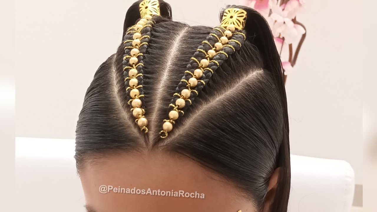 🌼Lindo peinado con encintado & piedras 🌼