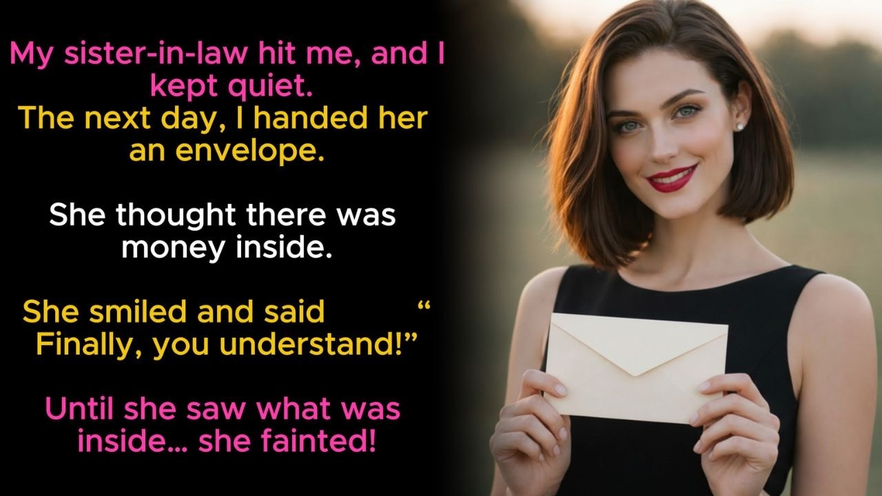 My sister in law hit me.The next day,I gave Her an envelope-She thought it was money, but inside was