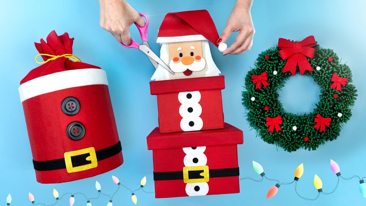 DIY Especial de Natal 🎄🎅 Guirlanda + Caixas de Presente Papai Noel + Caixa de Panetone