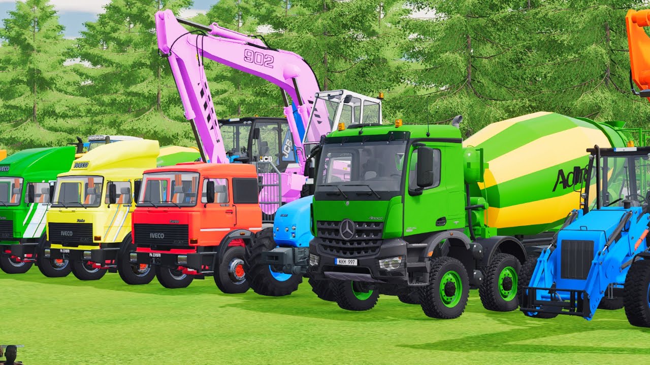 TRANSPORTING EXCAVATOR MIXER TRUCK TRACTORs Backhoe loaders Beamng.Drive Game FARMING SIMULATOR 22