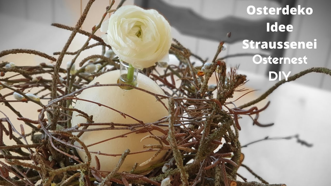 Osterdekoration mit Zweigen selber machen -  Straussenei nat&uuml;rlich dekorieren - DIY Anleitung- Deko