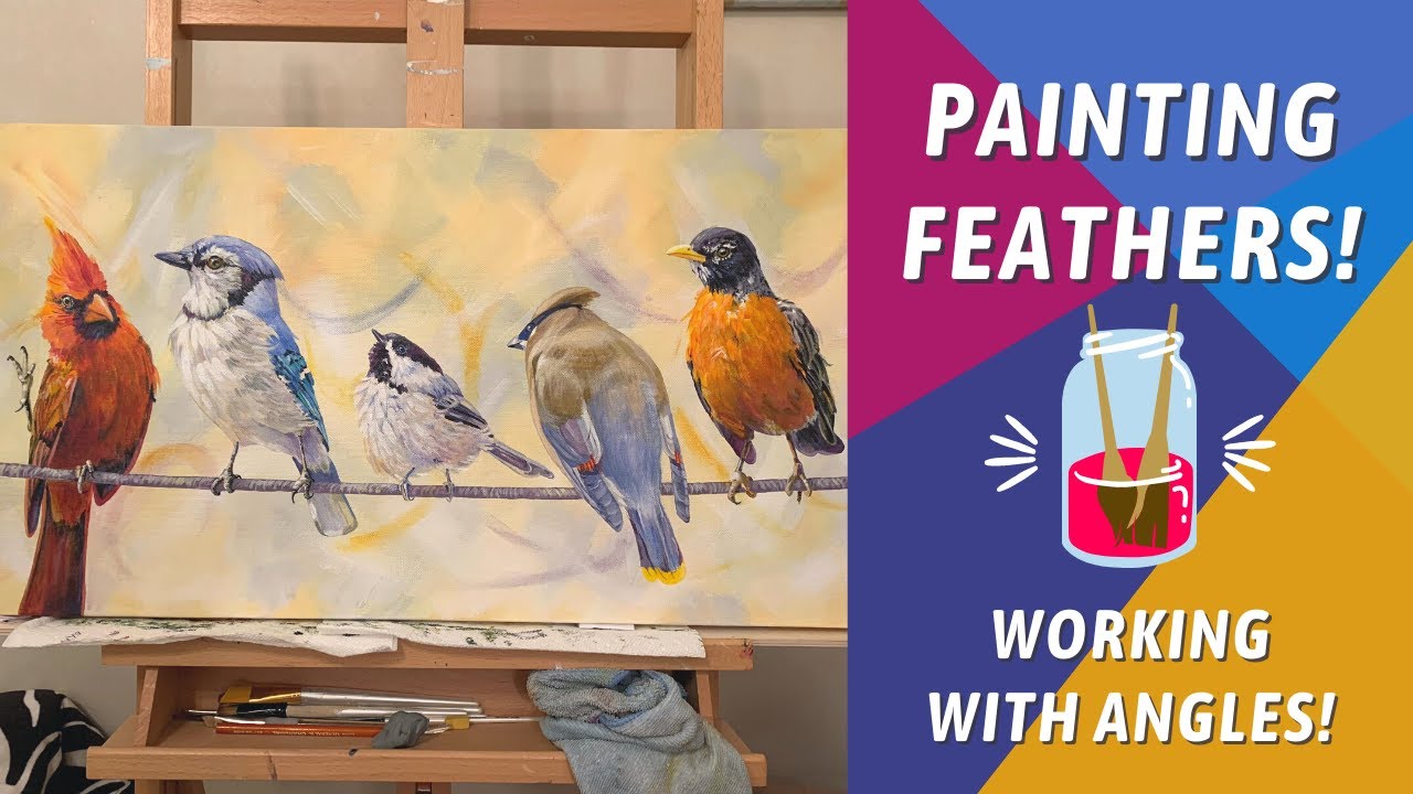 FUN Birds on a Line Acrylic Painting! Cardinal Blue Jay Robin and OTHERS! By: Annie Troe