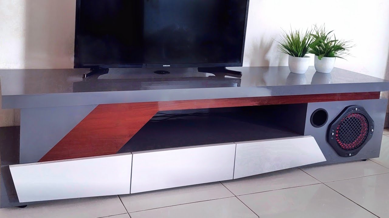 Membuat Rak Tv Minimalis Modern Dilengkapi Speaker - TV TABLE SPEAKER IDEAS