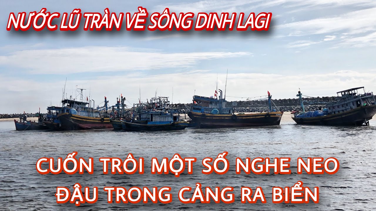Nước Lũ Sông Dinh Xuống Cuốn Trôi Tàu Thuyền Cảng Cá Lagi Ra Cửa Biển 