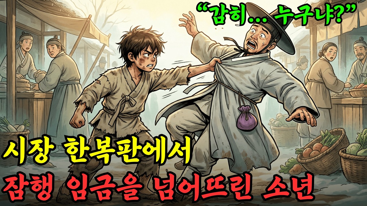 시장 한복판에서 변복하고 잠행 중이던 임금을 넘어뜨린 거지 소년