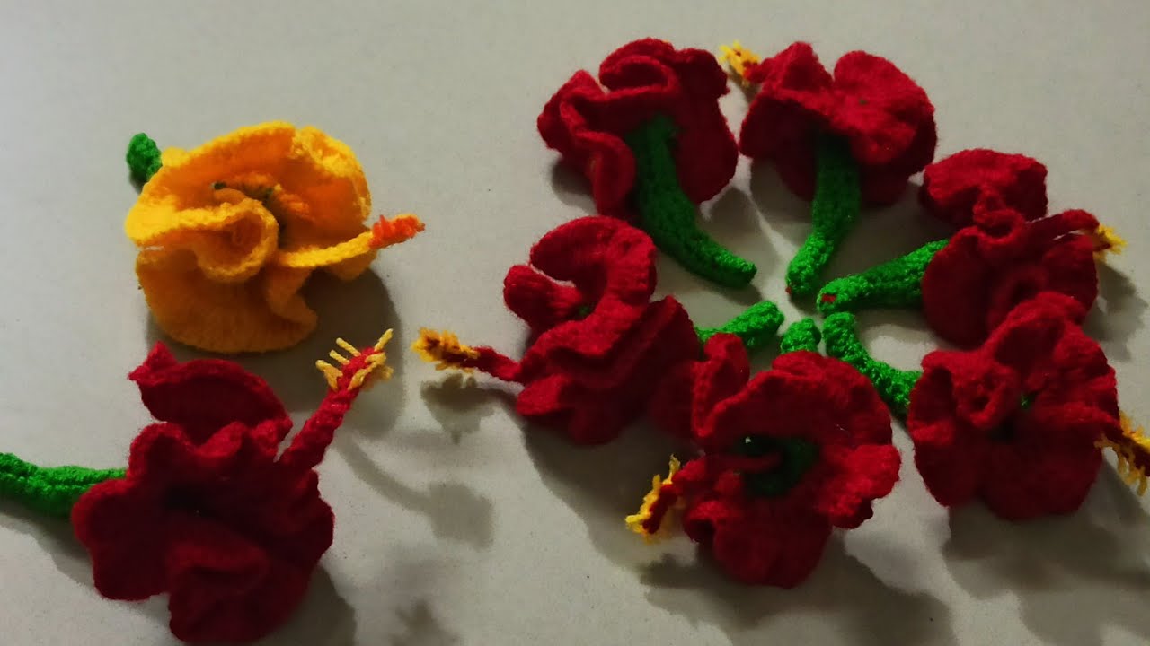 Crochet Hibiscus Flower ( लोकरीचे जास्वंदाचे फुल) #crochethook #crochet #crochetart #wool #design