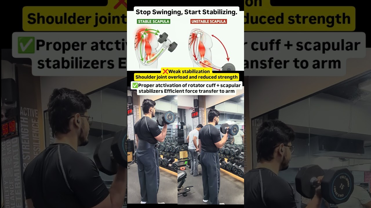 Stop Swinging, Start Growing!  #BicepWorkout #GymForm #ScapularStability #FitnessTips #ArmDay