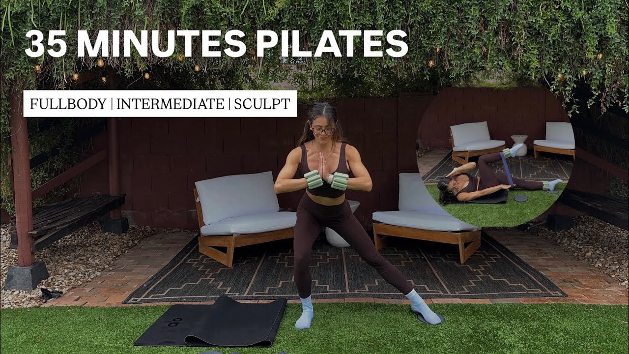 35 Minutes FULLBODY MAT PILATES SCULPT | Intermediate- Advanced | Sliders, Weight, Band