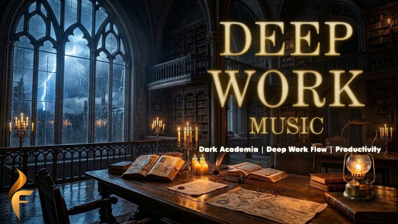 Dark Academia Deep Work Music | Gothic Library Thunderstorm &mdash; 2 Hours of Focus & Concentration
