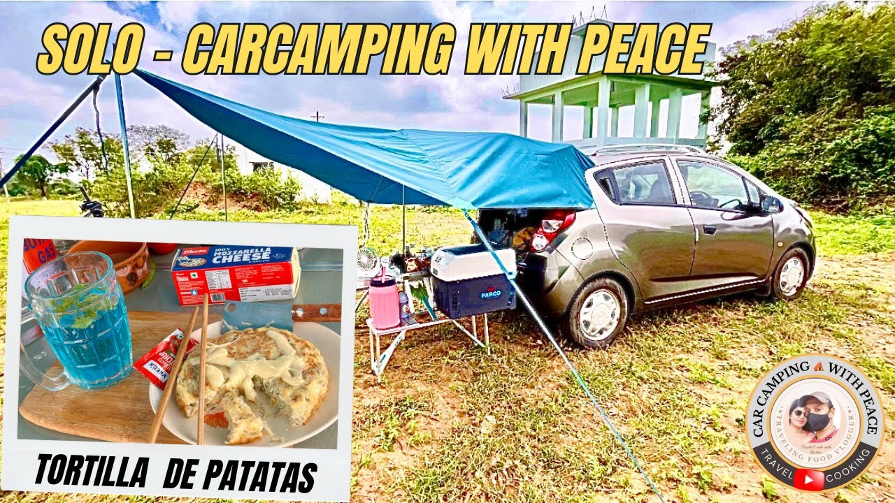 Solo Car Camping with Peace | cooking tortilla & curacao blue in remote village #carcampingwithpeace
