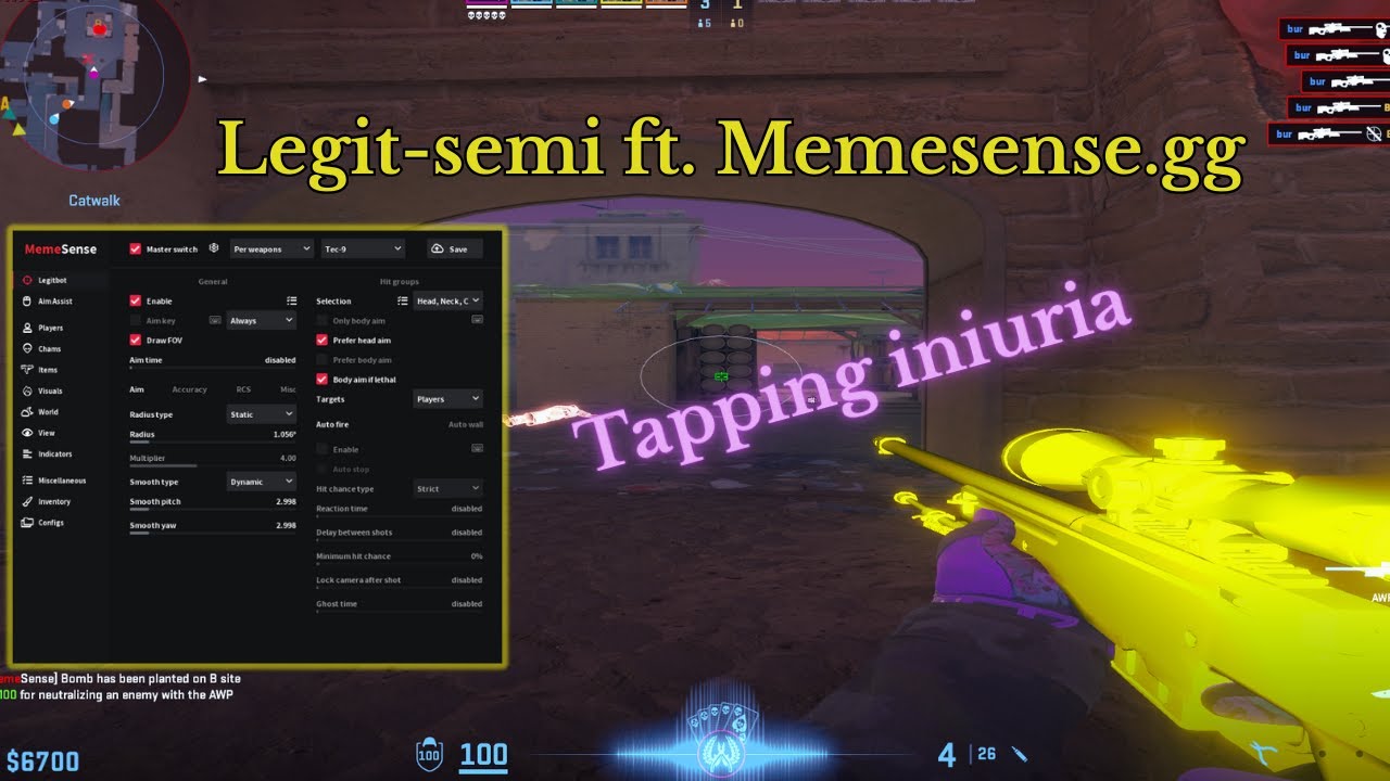 Semi-legit ft.memesense.gg #8 Tapping iniuria and dropping 50+ kills