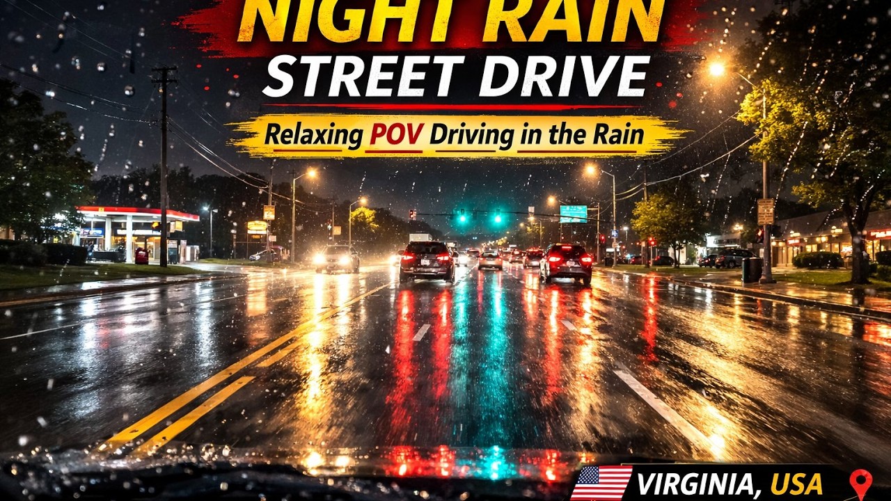 Night Rain Street Drive 🇺🇸 USA | Relaxing POV Driving in the Rain | Virginia | USA Drive