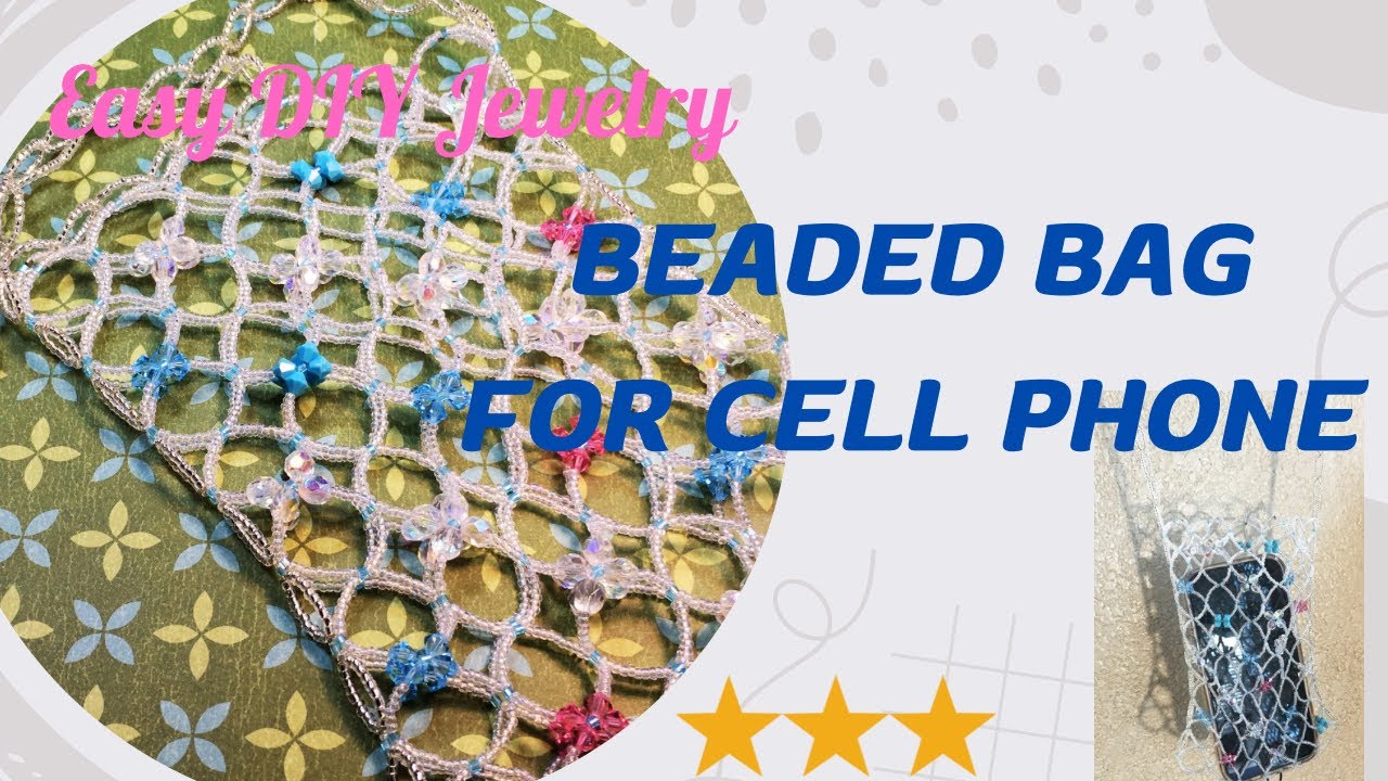 Easy DIY Jewelry: Beaded Net Bag / Beaded Small Bag for Cellphone / Beaded Bag Neckace