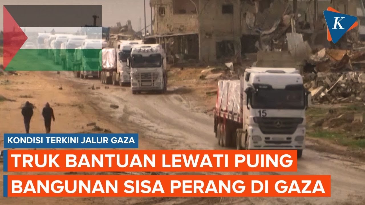Penampakan Truk-truk Bantuan Gaza Lewati Puing Bangunan Sisa Perang Israel-Hamas
