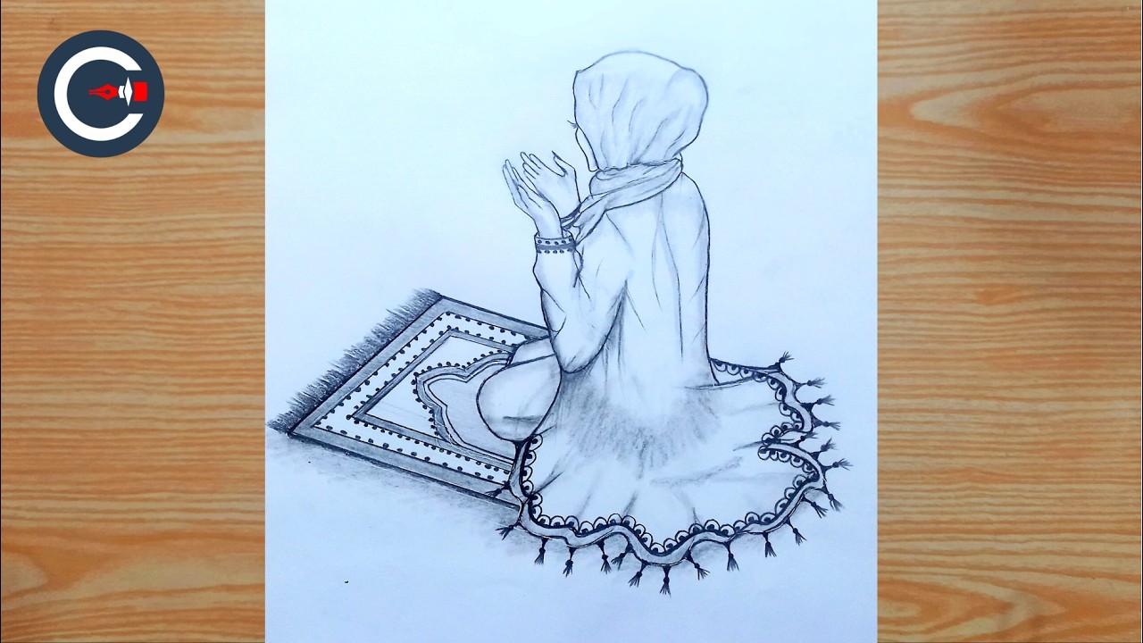 how to draw girl praying easy || hijab girl praying drawing || muslim girl praying drawing