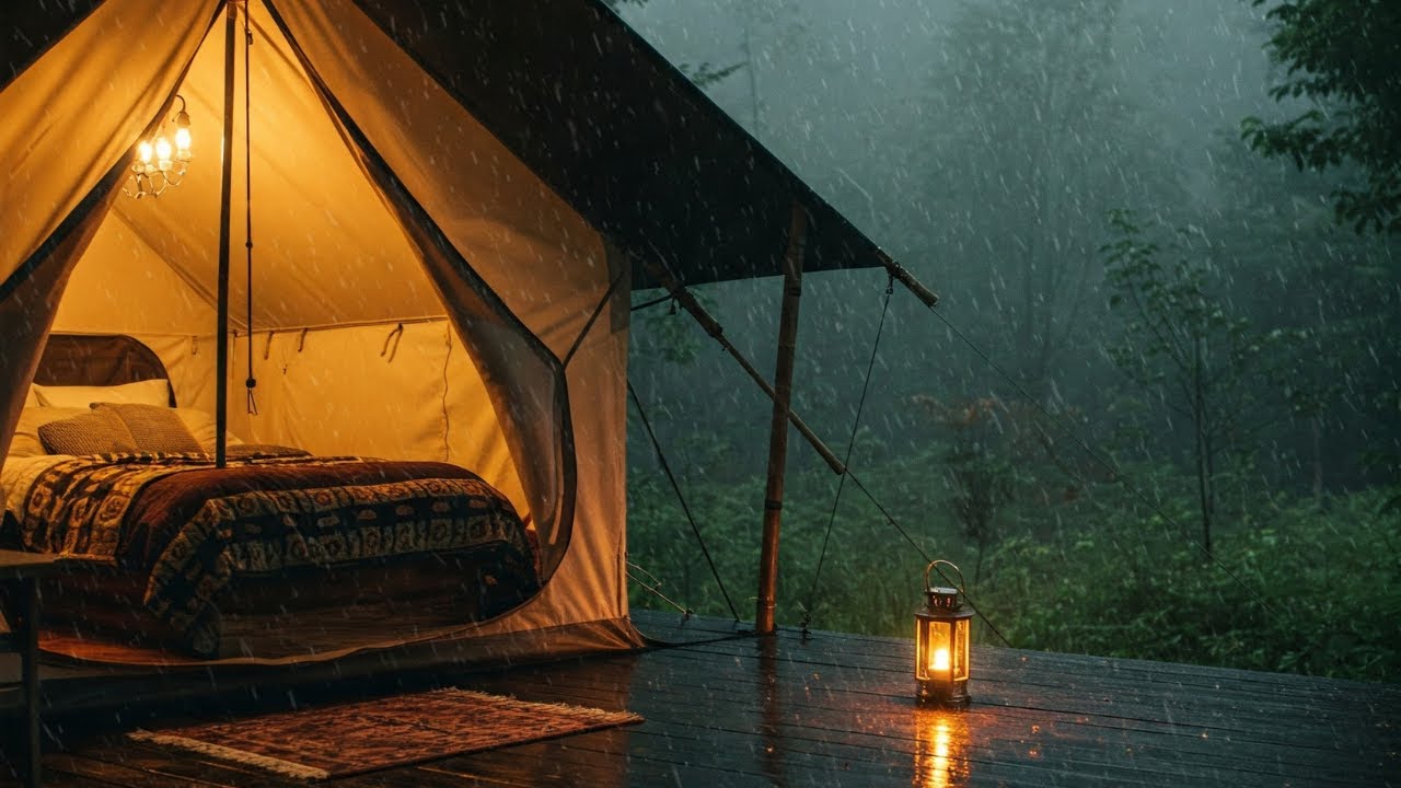 Soothing Rain on a Glamping Tent ⛺️ | Fall Asleep Instantly & Say Goodbye to Stress 😴