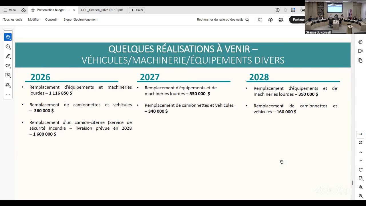 Budget municipal 2026 - séance extraordinaire 19 janvier 2026