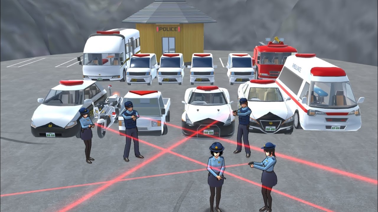 Collect Police car 🚓🚑🚒, ambulance, fire truck at police station lake SAKURA School Simulator