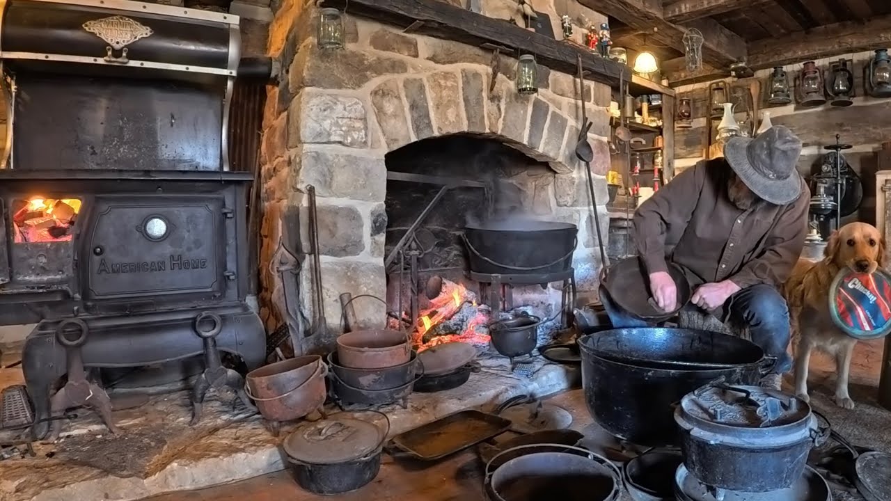 Seasoning cast-iron skillets at the cabin ￼