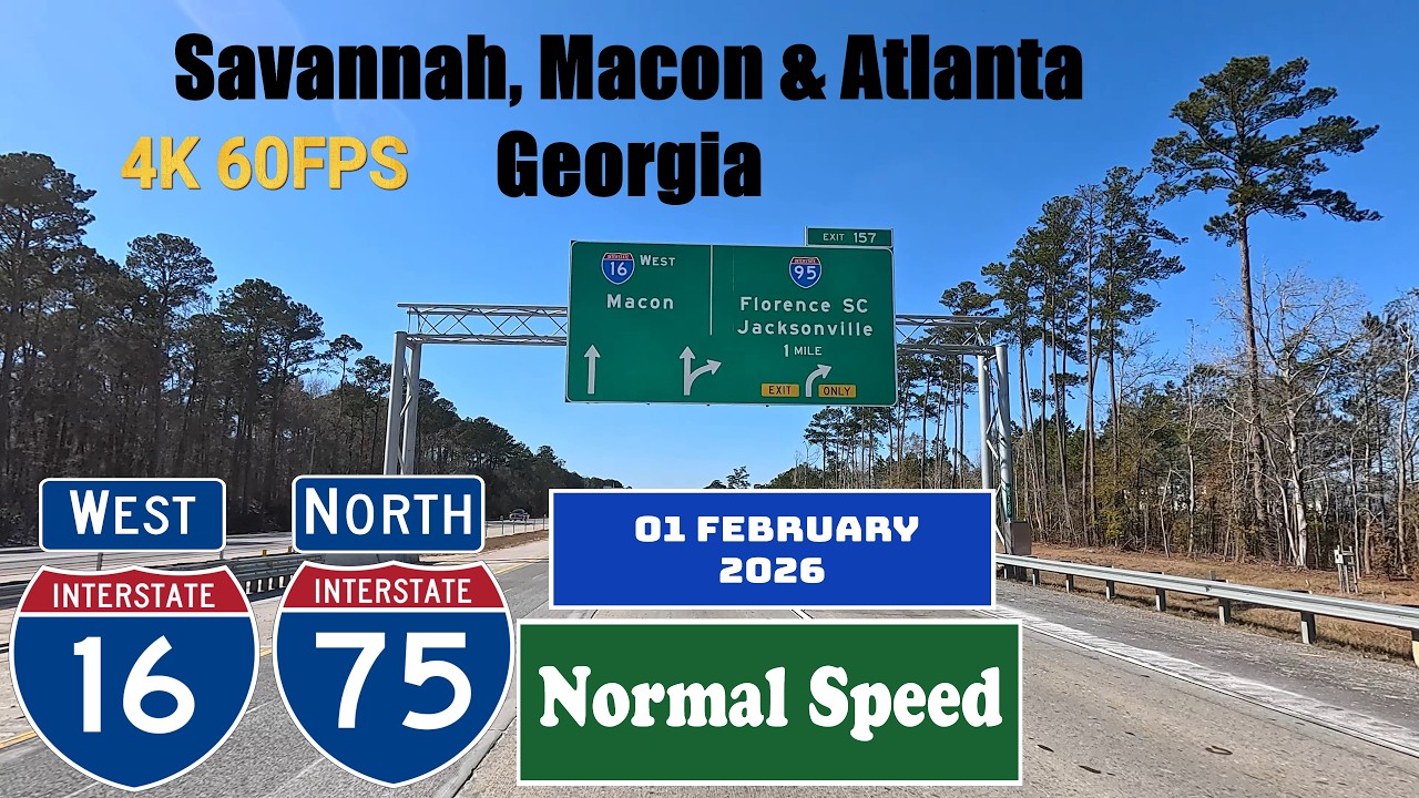 4K Savannah, Macon & Atlanta. Georgia. I 16 West. Interstate 16 West. I 75 North