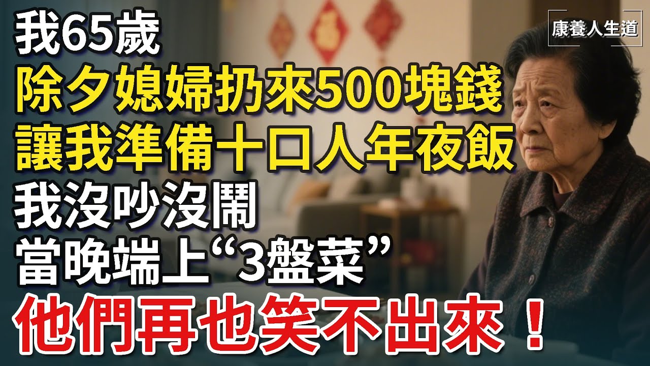 我65歲，除夕媳婦扔來500塊錢，讓我準備十口人年夜飯，我沒吵沒鬧，當晚端上“3盤菜”，他們從此再也笑不出來！【康養人生道】 #康養人生道 #上了年紀該明白的事 #養老 #聰明老人 #晚年幸福