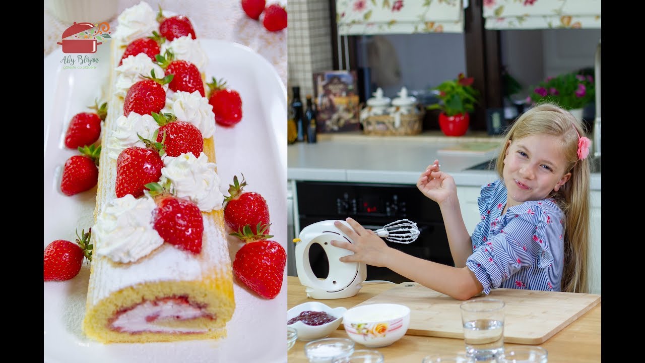 Cum sa faci o rulada cu capsuni reusita?(Strawberrry Swiss Roll) #abyblajan #4k #rulada
