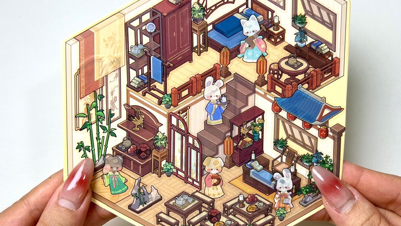 [ASMR] DIY Ancient Chinese Rabbit Restaurant with 3D Scene Stickers 🏮🐇