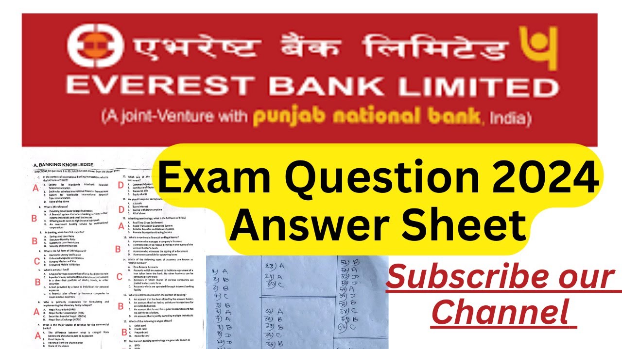 Everest Bank Exam  Answer Sheet || Everest Bank Exam Question 2024 || Full Answer Sheet || Explain
