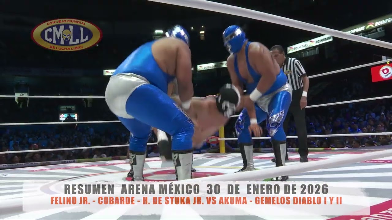 CMLL - FELINO JR. - COBARDE - H. DE STUKA JR. VS AKUMA - GEMELOS DIABLO I Y II/ARENA MÉXICO/30-01-26