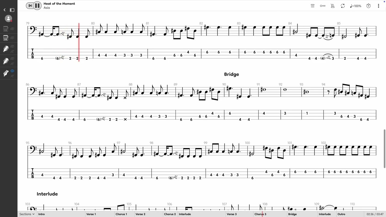 Asia - Heat Of The Moment (SYNTH BASS TAB PLAY ALONG)