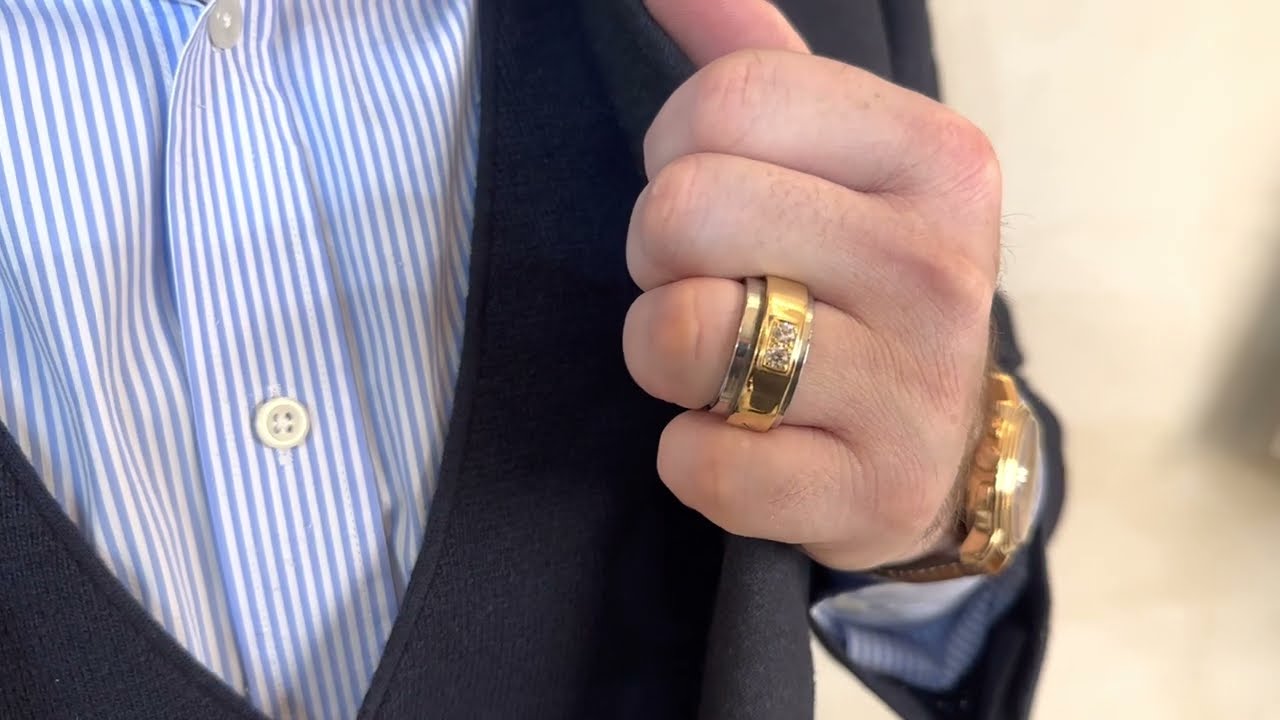 Bague Cartier Santos pour homme en or 18k et acier. taille 65 avec diamants.
