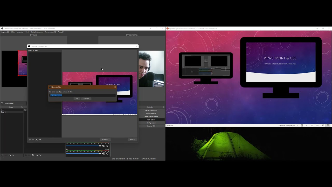 Gravando uma apresentação de slides do PowerPoint usando OBS Studio (com um único monitor)