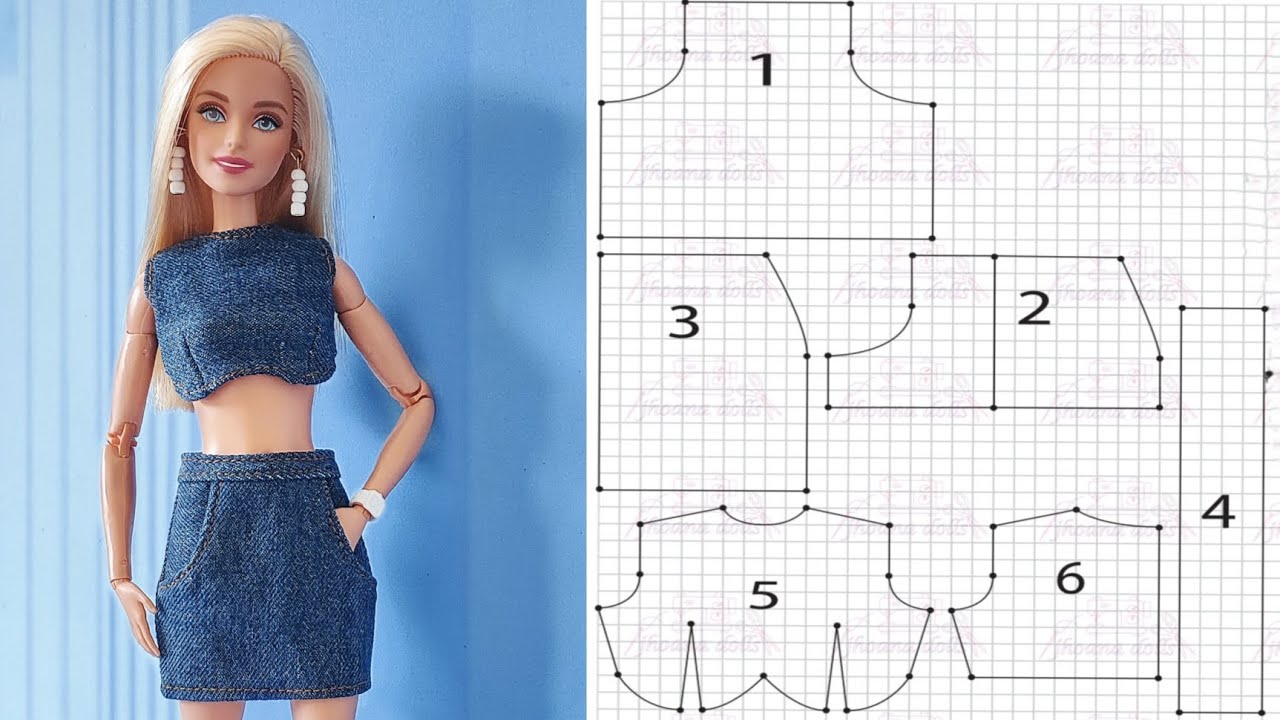 116 falda y crop top para Barbie ( patrones en la descripción)