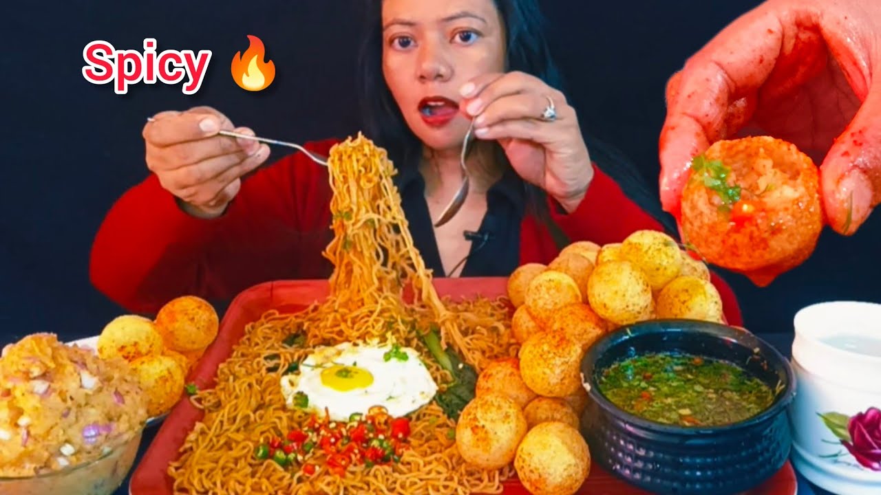 VERY SPICY 🔥 PANIPURI WITH NOODLES MUKBANG 