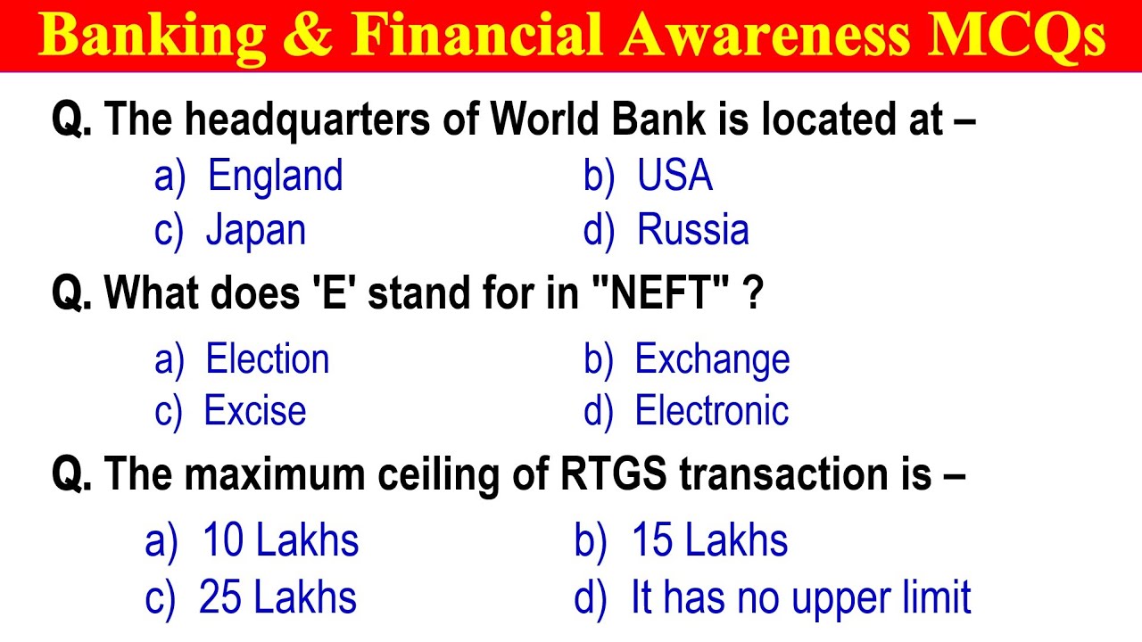 Top 150 Banking Awareness MCQs | Part - 2