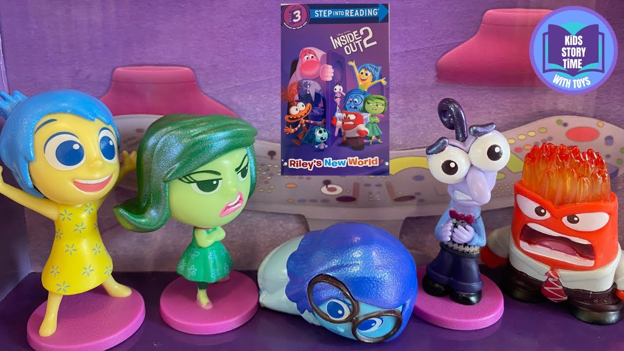 INSIDE OUT 2 TOYS FIGURES READ ALONG ABOUT ANXIETY in RILEY'S NEW WORLD for Kids