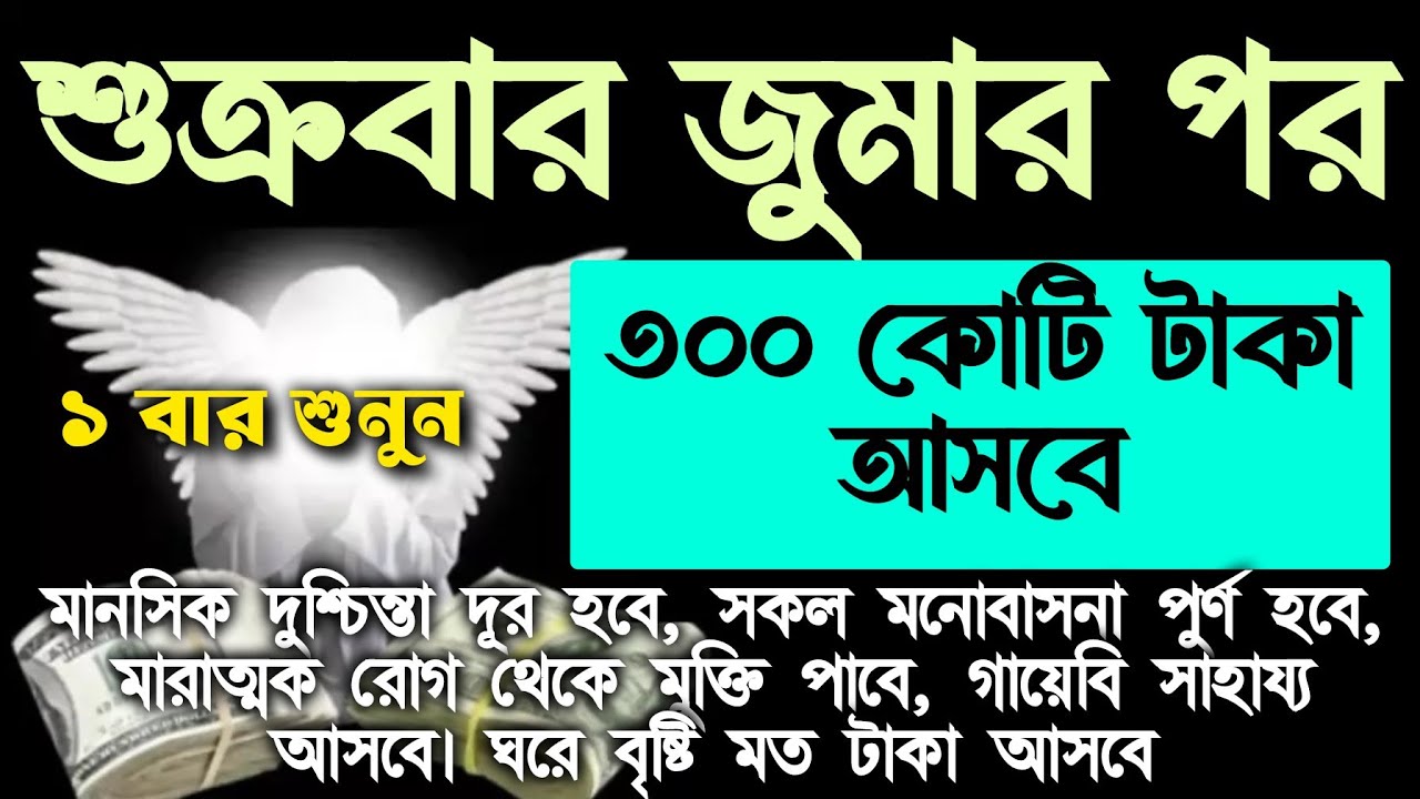 সকল মনোবাসনা পুরন হবে,সকল বিপদ দূর হবে। আল্লাহর গায়েবি সাহায্য আসবে। ঘরে বৃষ্টি মত টাকা আসবে