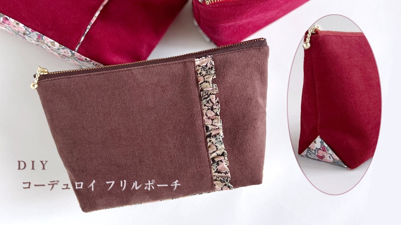 🧵 Сумочка с жабо и треугольной ластовицей из вельветовой ткани / DIY triangular gusset pouch
