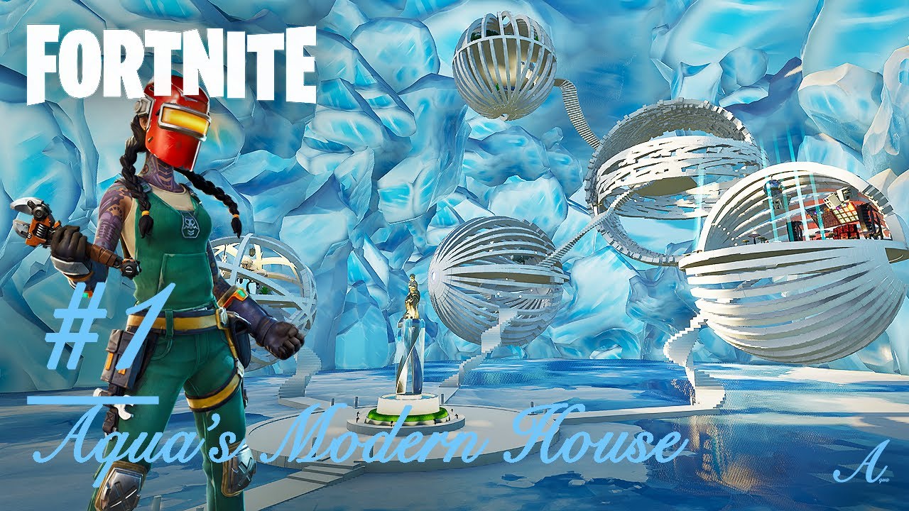 Fortnite Creative - Post modern floating sphere house build (Aqua's Modern House #1)