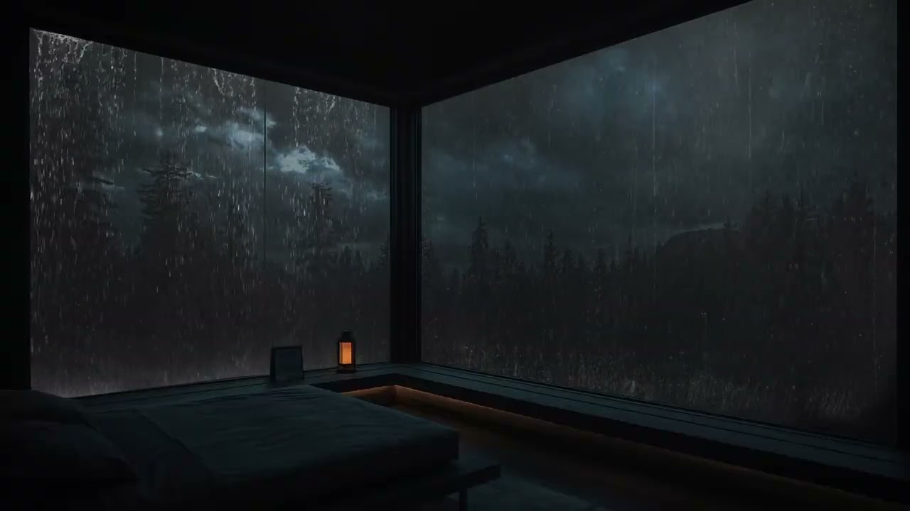Rain Falling Outside the Window - Dark Forest Night & Deep Sleep Ambience