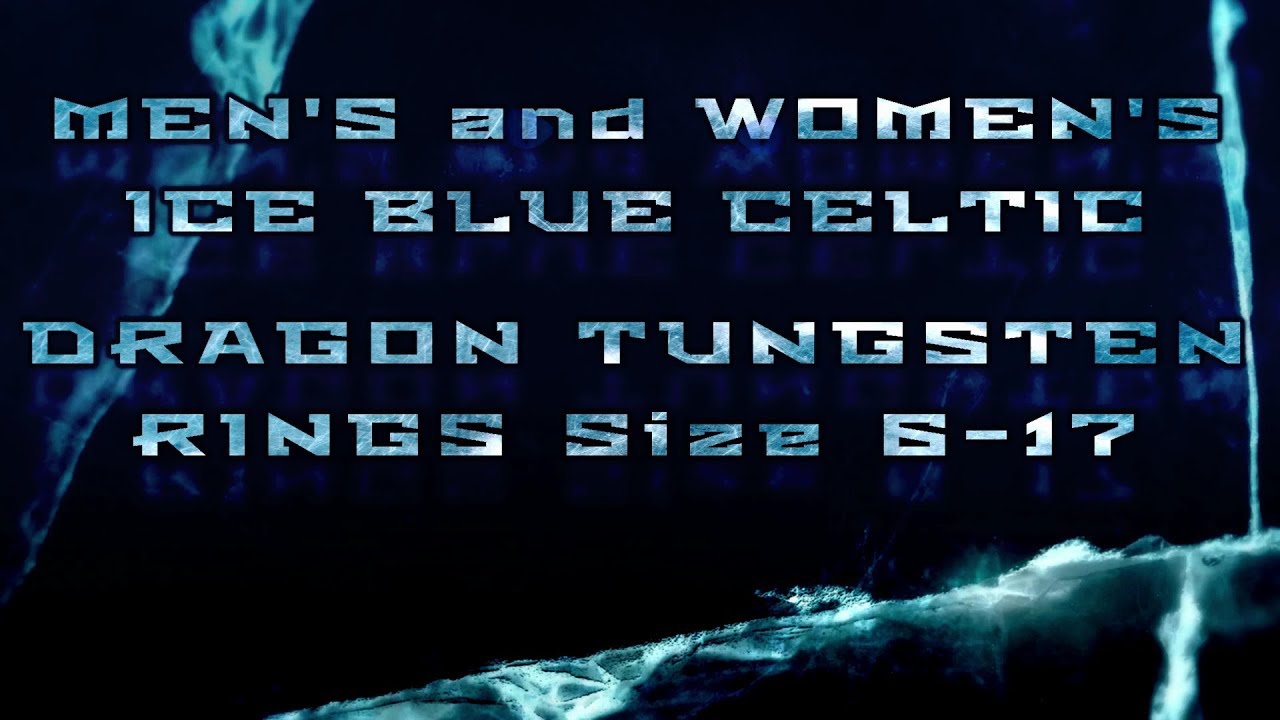 Ice Blue Celtic Dragon Tungsten Rings by Fantasy Forge Jewelry