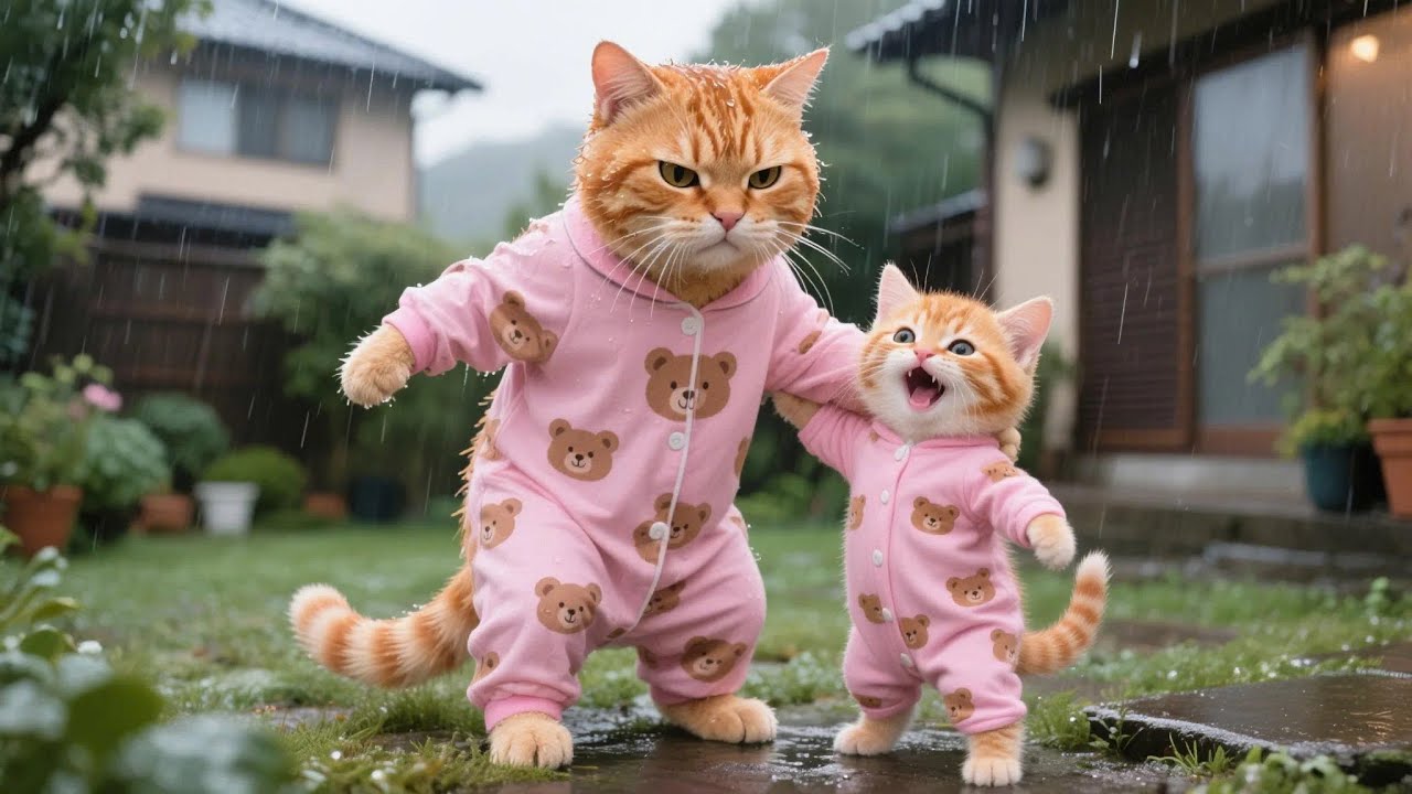 Ginger Kitten Plays in the Mud under the Rain, Mama Cat’s Gentle Lesson 🌧️🐾 | Funny Cat Videos