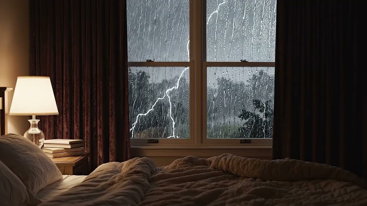 Heavy Rain Outside, Warm Bedroom Inside 🌧️ 5H Sleep Ambience
