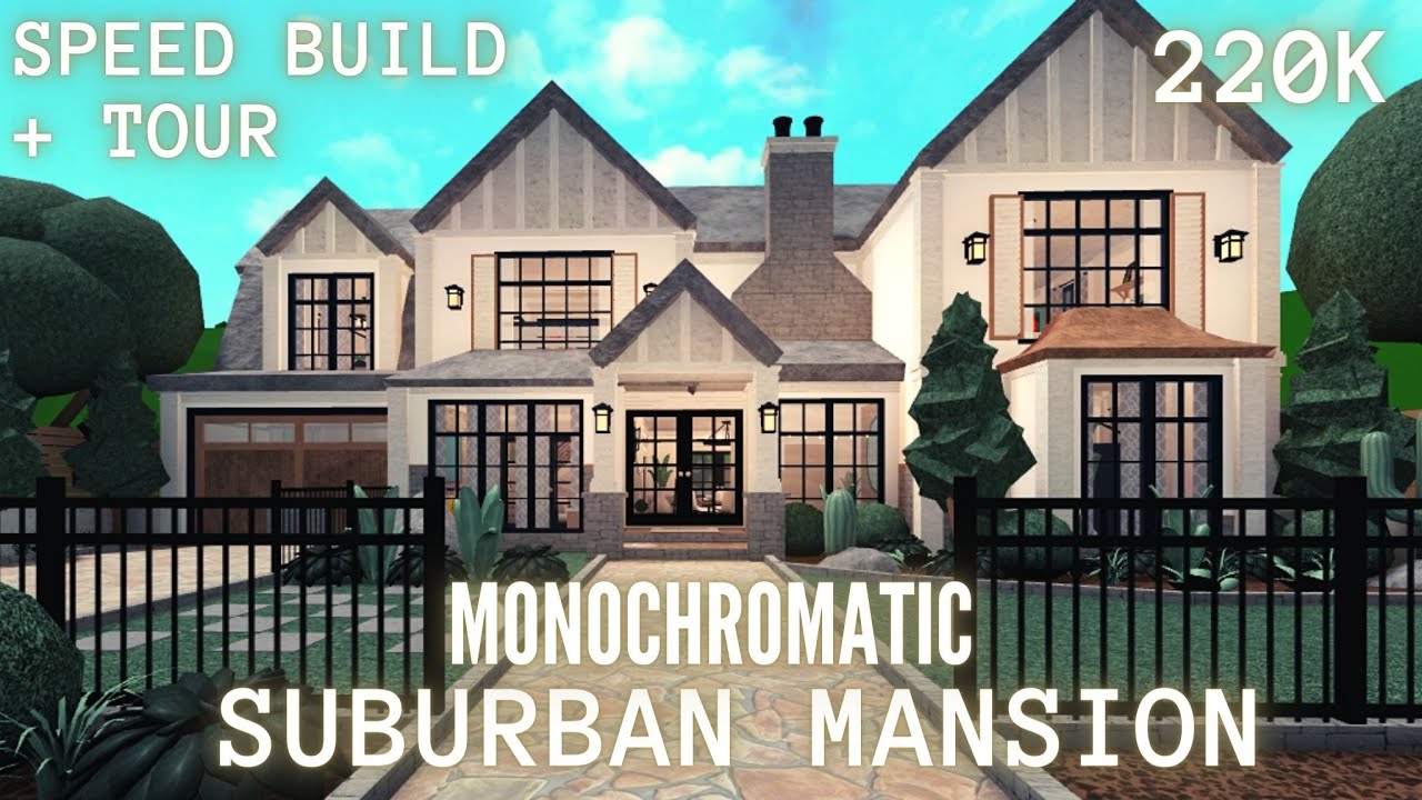 Monochromatic Suburban Mansion 220k - Bloxburg Speed Build