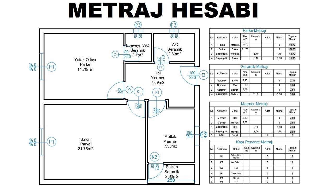 Metraj Hesabı (Parke, Seramik, Mermer, Eşik, Kapı Ve Pencere Metrajı)