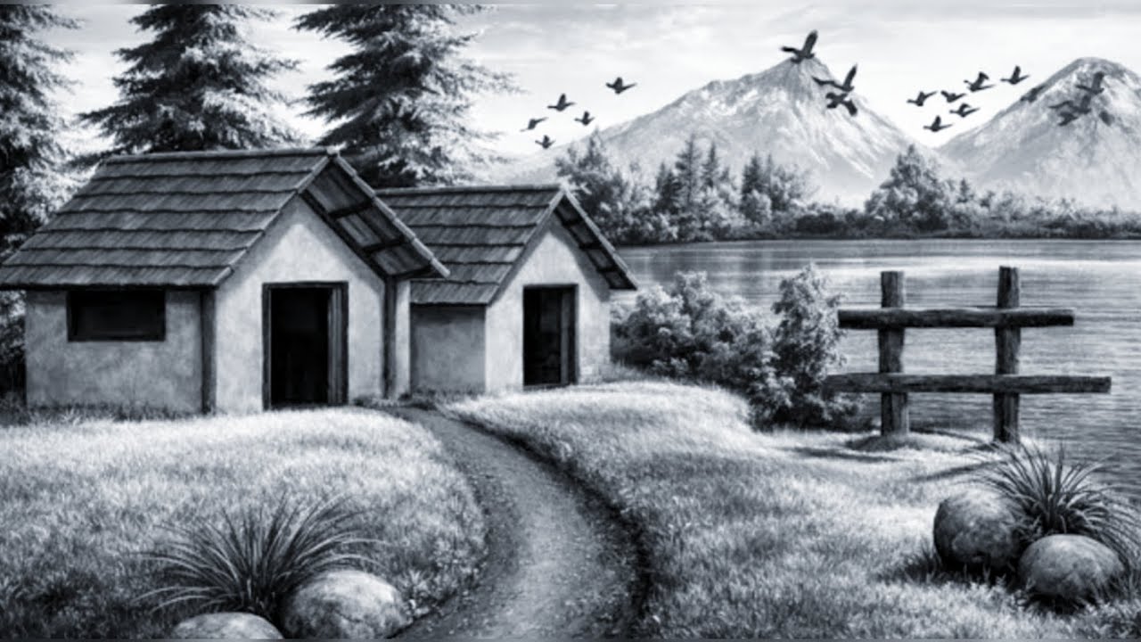 Prakratik drishya chitra banana sikhayen | how to draw house 🏠 house drawing video | scenery 